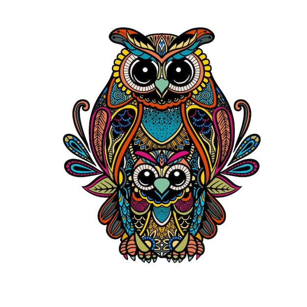 Colorful owl zentangle art illustration Ethnic patterned vector illustration