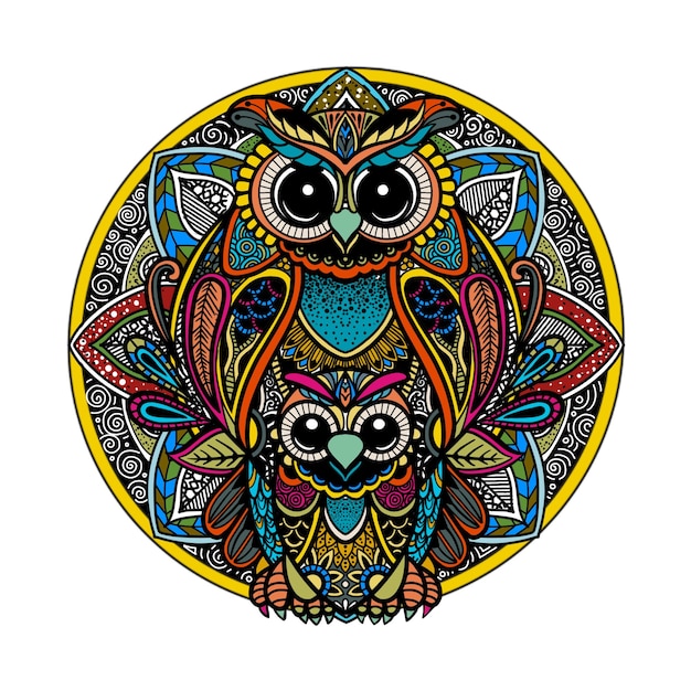 Colorful owl zentangle art illustration Ethnic patterned vector illustration