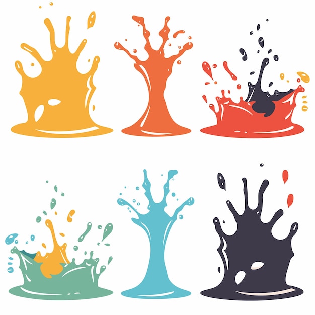 Vector colorful paint splashes collection isolated white background various liquid splash splatters