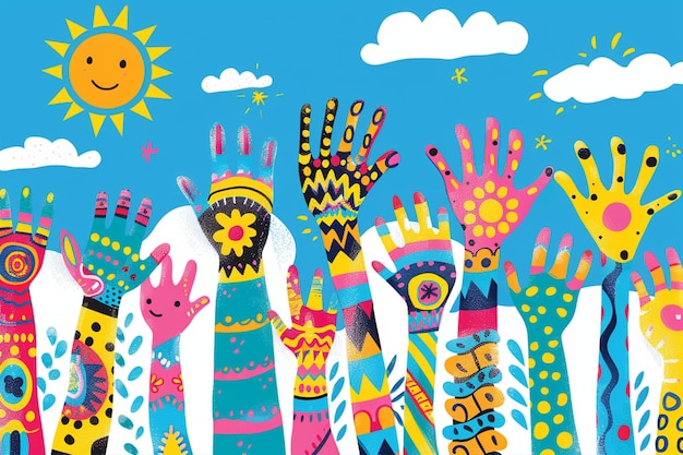 Vector colorful painted hands in vector illustration style