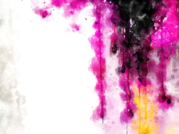 A colorful painting of a black and pink paint with a black and yellow background