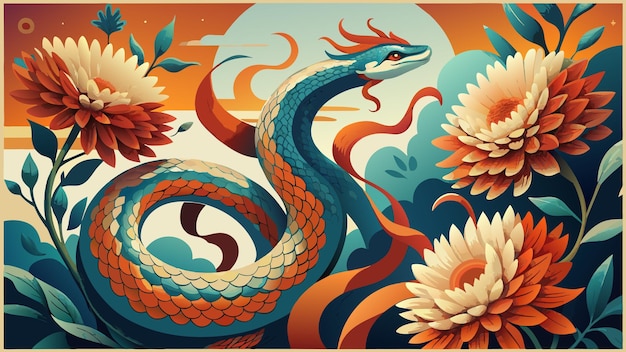 a colorful painting of a dragon with flowers and a dragon