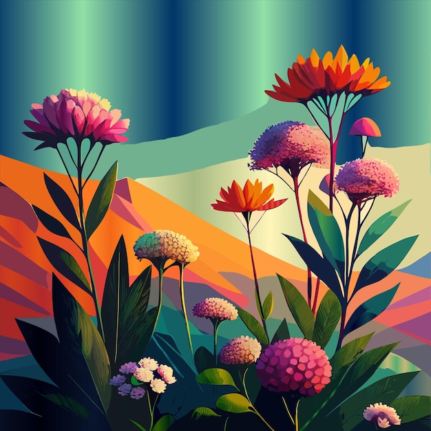 Vector a colorful painting of flowers with the words quot spring quot on the bottom