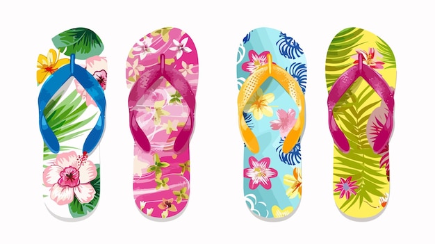 Colorful Pairs of Female Flip Flops on White Background