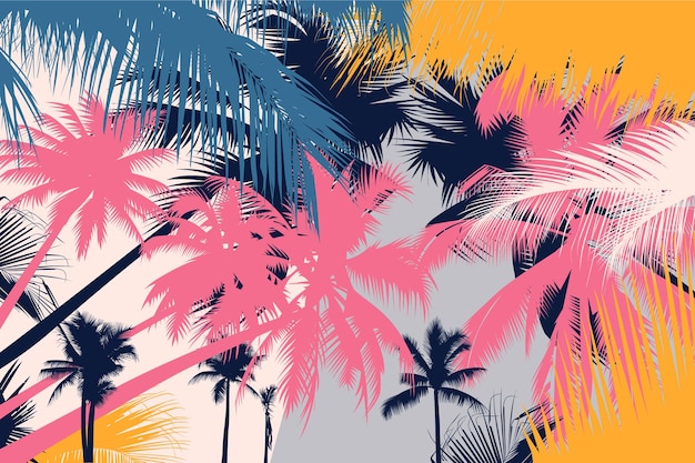 Colorful palm silhouettes background