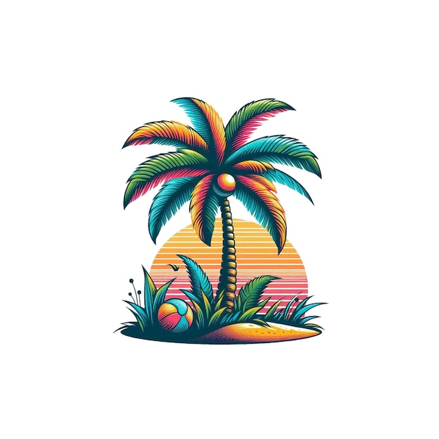 A colorful palm tree retro art vector