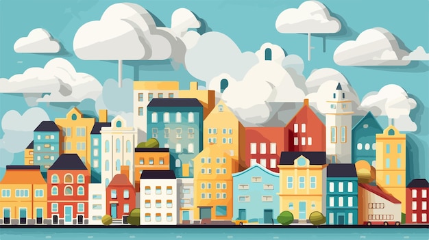 Vector colorful paper cut cartoon of city houses and buildings for kids game