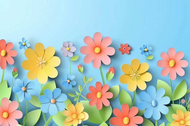 Colorful Paper Cut Spring Flowers Vector