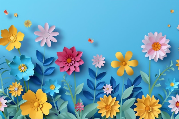 Colorful Paper Cut Spring Flowers Vector