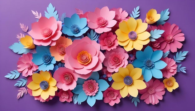 Colorful Paper Flowers on a Purple Background