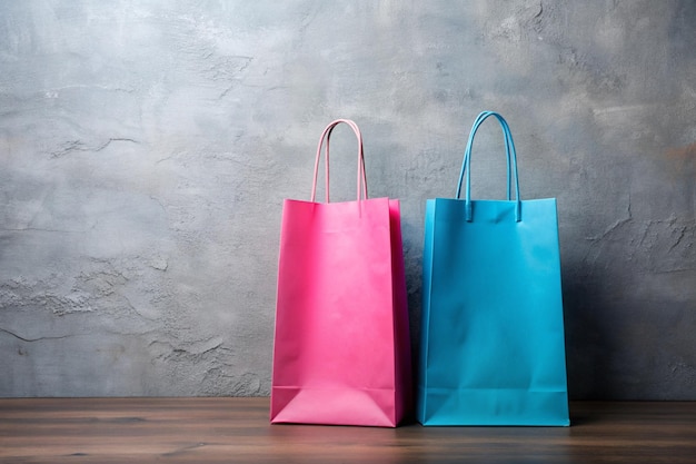 Colorful paper shopping bags isolated on a wall use for mockup