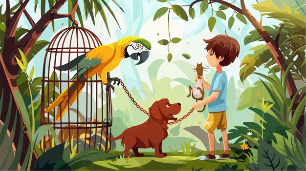 Colorful Parrot in Cage Vector Illustration