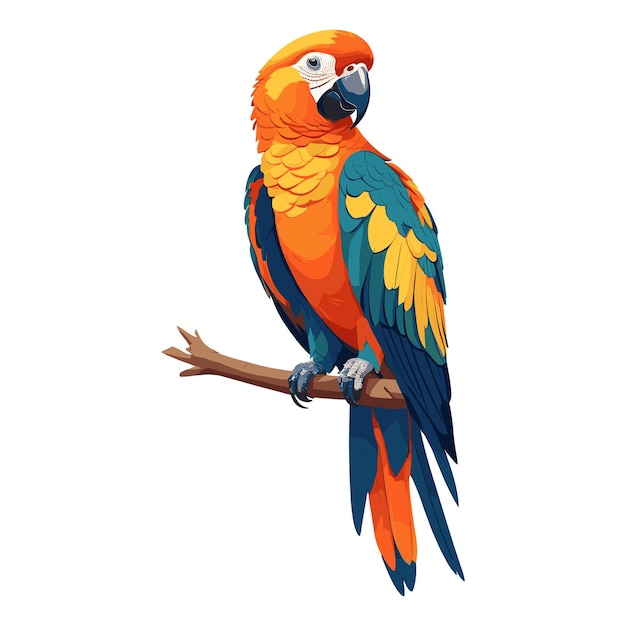 Colorful Parrot Perched on Branch Illustration