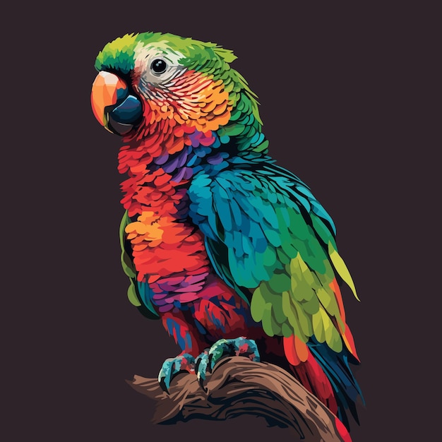 A colorful parrot sits on a branch.