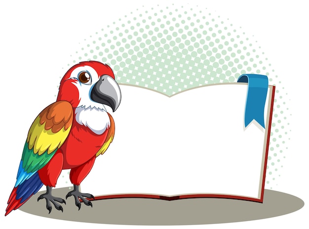 Vector colorful parrot with open book illustration