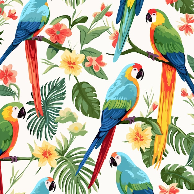 Vector colorful parrots exotic seamless pattern for design projects