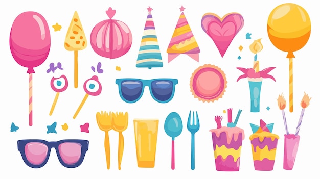 Vector colorful party birthday photo booth props illustration