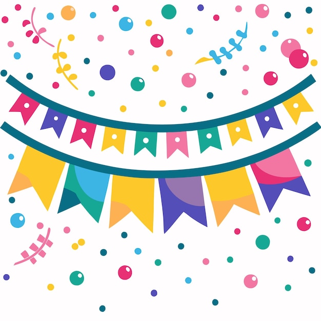 Vector colorful party bunting banner with confetti and flowers