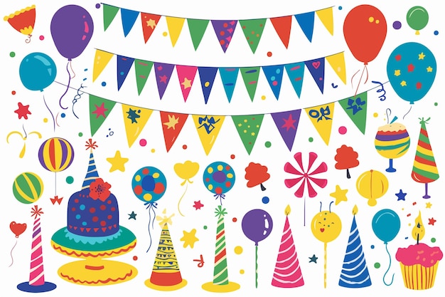 Colorful Party Kit Clipart on White Background for Templates