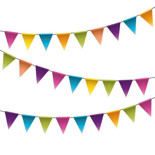 Colorful party pennants chain, garland with flags.