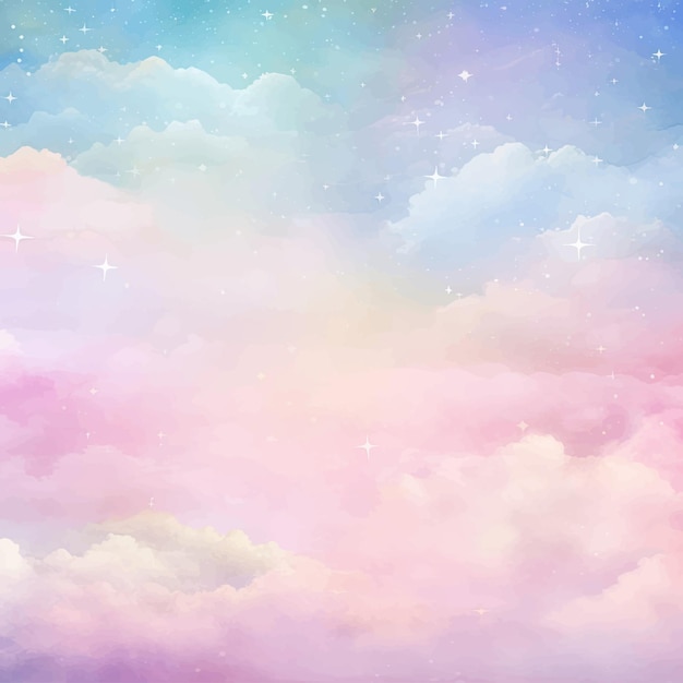 Colorful pastel rainbow watercolor sky with sparkling light background