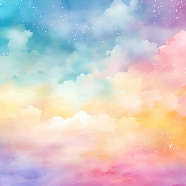 Colorful pastel rainbow watercolor sky with sparkling light background