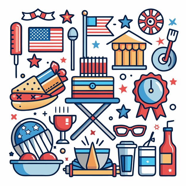 Vector colorful patriotic icons celebrate american holidays