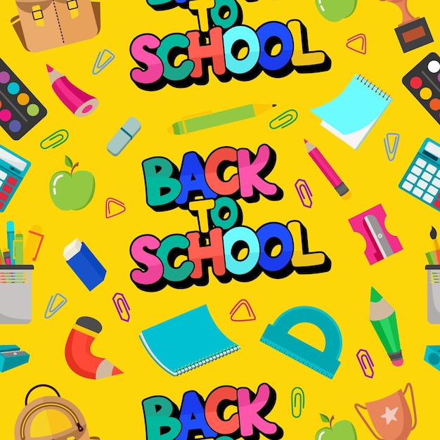 A colorful pattern on a school theme with school supplies