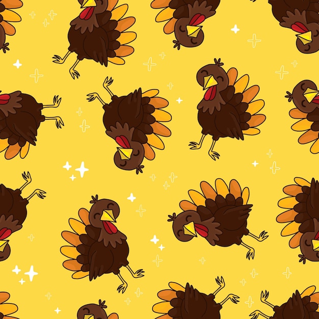 Colorful pattern with cartoon turkey bird Seamless polka dot background for Happy Thanksgiving celebration Vector illustration