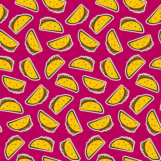 Colorful pattern with cute cartoon mexican taco