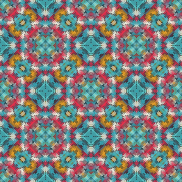 A colorful pattern with a geometric design in blue, red, yellow, and green colors.