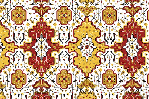 a colorful pattern with a red and yellow flowers