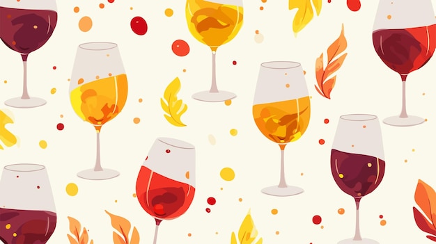 a colorful pattern with wine glasses and leaves