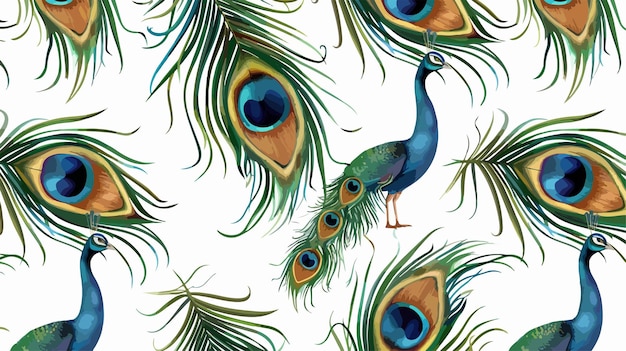 Vector colorful peacock feather seamless pattern vector illustration