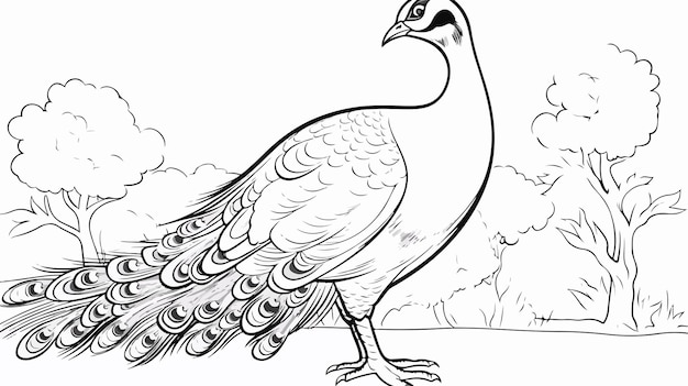 Colorful Peacock Illustration Coloring Page for Kids