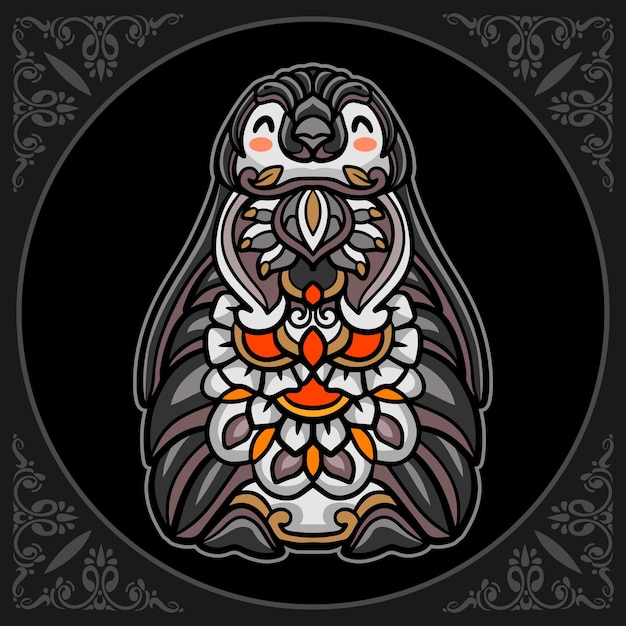 Colorful Penguin mandala arts isolated on black background