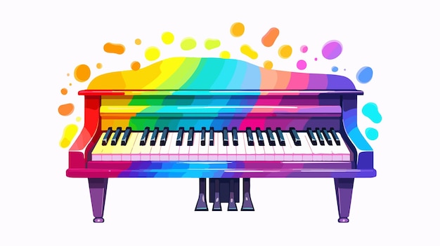 a colorful piano with a rainbow colored background