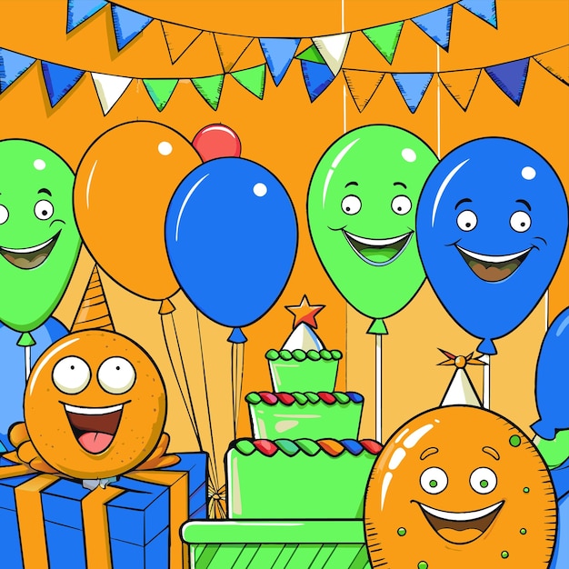 Vector a colorful picture of balloons with the words happy birthday on it