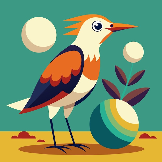 Vector a colorful picture of a bird with a blue background with a white and orange ball