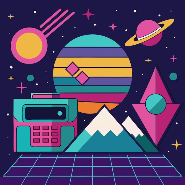 Vector a colorful picture of a calculator and a mountain with a picture of a star on it