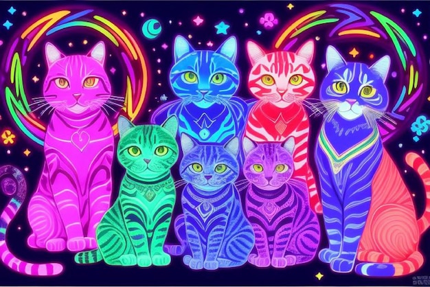 a colorful picture of a cat with a star on it