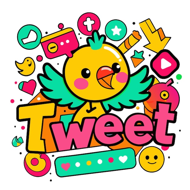 a colorful picture of a chicken with the word tweet