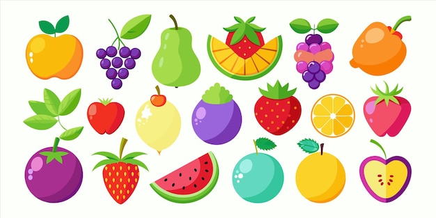 a colorful picture of different fruits including strawberries raspberries and a strawberry