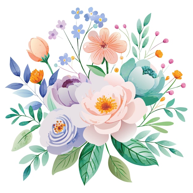 a colorful picture of flowers and leaves on a white background