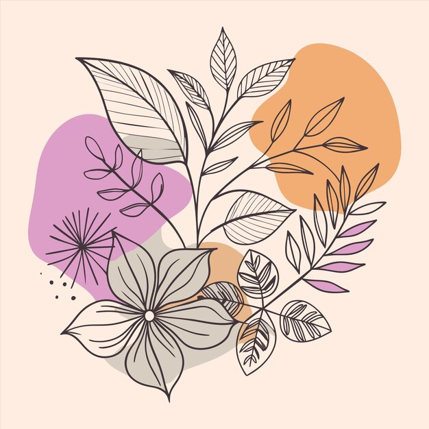 Vector a colorful picture of flowers and leaves with orange and pink colors