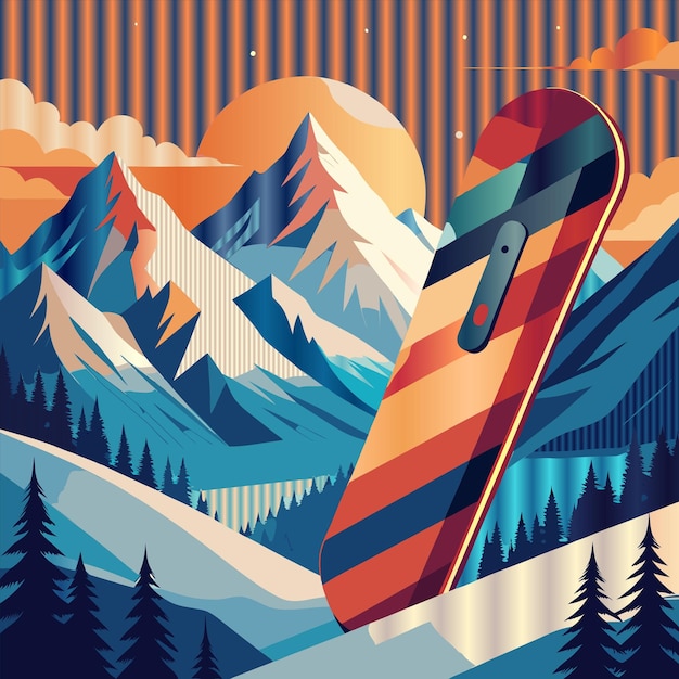 Vector a colorful picture of a mountain landscape with mountains and trees