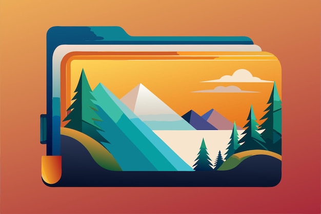 Vector a colorful picture of a mountain with mountains and trees