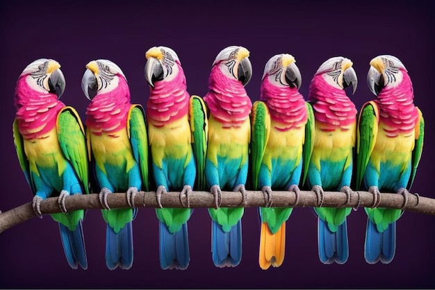 Vector a colorful picture of parrots with their tails up