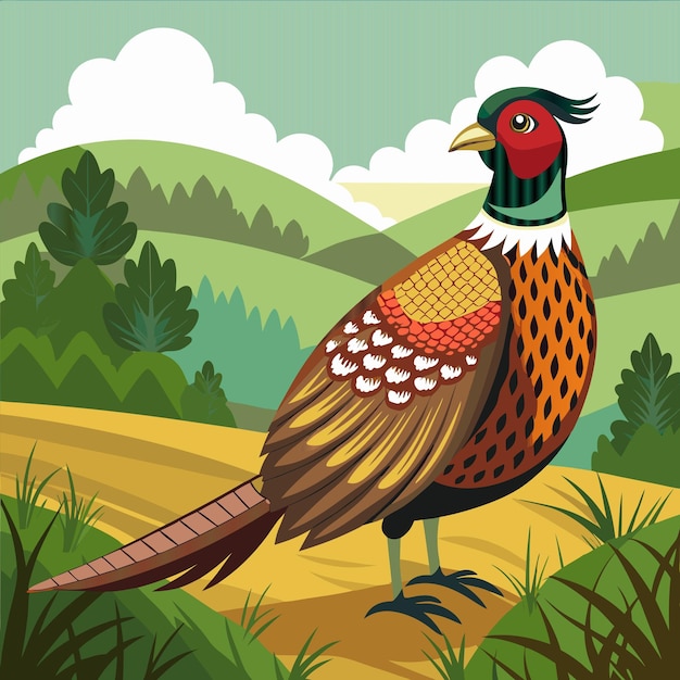 Vector a colorful picture of a pheasant with a forest in the background