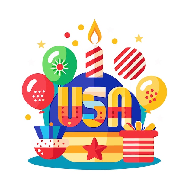 a colorful picture of the United States flag and a gift box with a candle in the middle